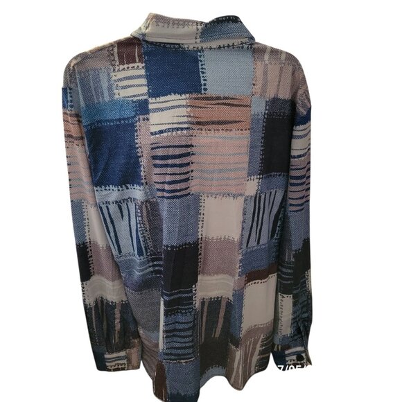 Ouku Button Down Shirt Size MnMulticolor Blue Shirt Long Sleeve Shirt - Picture 3 of 5